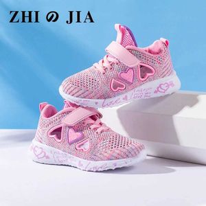 Sneakers New Childrens Mesh Casual Shoes Girls Sports Pink Flat and Student Summer D240515