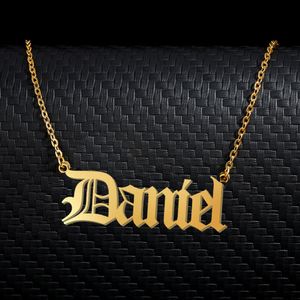 Daniel Old English Name Naszyjnik ze stali nierdzewnej 18K Gold Gold For Women Biżuteria Płyta znamionowa wisior femme matka dziewczyna prezent