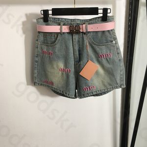 Pink Letter Short Jeans Women Fashion Classic Denim Belt Denim Shorts Sexy High Waist Fringe Jeans