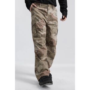 Mens tendência plissada de rua japonesa de rua tweer high street guarda -chuva de outono camuflagem larga pernas de trabalho calças masculinas 240428