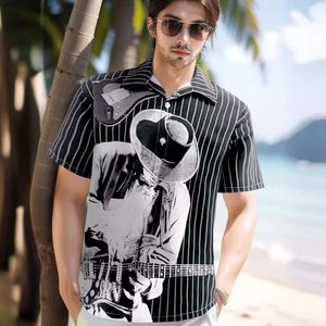 2024 Новый музыкальный фестиваль Черный случайный мужской модный модный пляжный отдых с короткими рубашками M515 32
