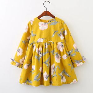 Vestidos meninas bebês vestidos novas flores de moda de outono vestidos impressos de manga longa crianças inspir algodão floral vestido crianças roupas 2 cores