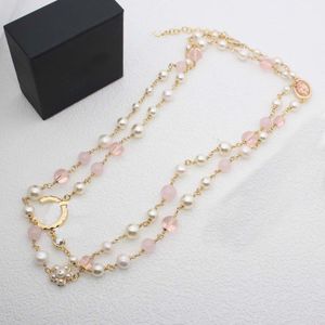 2024 Luxury quality charn long chain pendant necklace with pink color and white nature shell beads in 18k gold plated have stmap box PS3630B