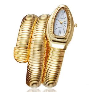 wristwatches 2021 Cussi Watch Luxury Gold Snake Winding Watches Women Fashion Quartz Bangle Bracelet Watches Ladies Watches Relogi9675872