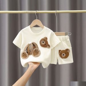 Kläderuppsättningar Personlig Baby Girl Summer Cartoon Short Sleeved Plover Loose Tshirts Tops and Shorts Kids Suits Boys Drop Delivery Dhjl5