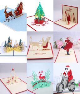 10 Styles 3D Pop Up Merry Chirstmas gratulationskort Tree Santa Claus Deer Snowman Presentkort Festive Party Supplies5656480