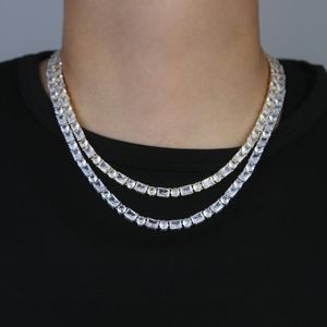 1 Row Bling 5A Cz Stone Square Round Tennis Chain Hip Hop Choker Necklace Iced Out Rock Jewelry for Men Women