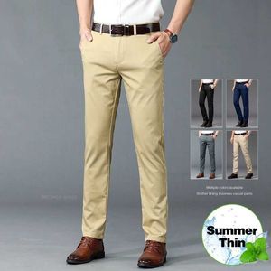 Męskie spodnie High Elastyczne ultra-cienkie męskie spodnie Summer Nowa moda Khaki czarny klasyczny Male Office Business Proste spodnie Y240514