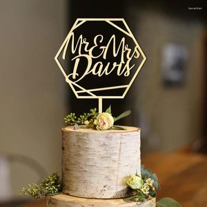 Party leveranser hexagon namn bröllop tårta topper personligt namn trä unik anpassning