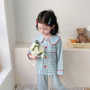 Pajamas Childrens pajamas girls spring/summer long sleeved childrens set baby cardigan pajamas two sets of girls plain weave pajamas d240515