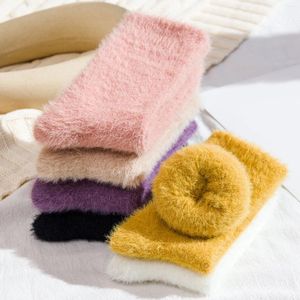 Women Socks Soft Fluffy Bed Autumn Winter Warm Home Floor Slipper Solid Color Ladies Plush Thicken Coral Fleece Snow Sock