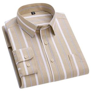 Herrklänningskjortor 2024 Ny herrskjorta högkvalitativ ren bomulls Oxford Spinning Spring Autumn Long Slves Casual Daily Home Plaid Stripe Man Tops Y240514