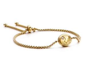 Pulsera high quality dainty stainls steel adjustable gold round box chain elegant 12 zodiac sign charm bracelet75804944908270