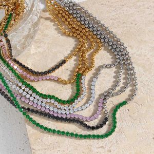 Tennis Stainless Steel PVD Plating Black Pink Green White Zircon Tennis Chain Bead Chain Splice Necklace d240514