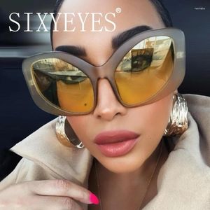 Sunglasses Modern Cat Eye Y2k Women 2024 Designer Sun Glasses For Ladies Oversized Shades Retro 2000's Eyewear