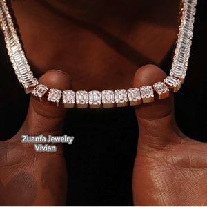 Hip Hop Bling Jewelry Baguette Diamond Cuban Chain Iced Out VVS Moissanite Sterling Sier Miami Men Necklaces