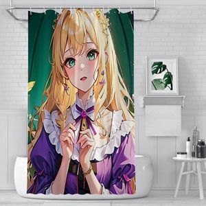 Cortinas de chuveiro Vestido roxo de anime de anime loira e banheiro da coroa Acessórios para decoração de cortina de cortina à prova d'água