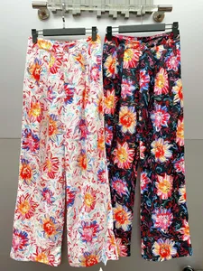 Дизайнер 2024 Высокая талия с широкими широкими ногами элегантные брюки для женщин летние цветочные печати.