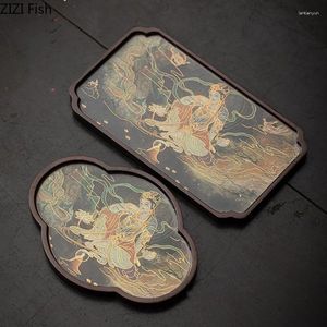 Vassoi di tè creativo dunhuang murale in bambù in vetro set set tazza di stoccaggio decorazioni di accessori cinesi doni