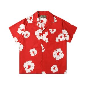 Camiseta vermelha designer masculino bordado de flores brancas bordados de pólo estampado de manga curta