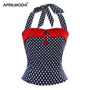 50S 60S Halter Top Retro Woman Polka Dot Vintage Halterneck Slim Fit Room Рубашка