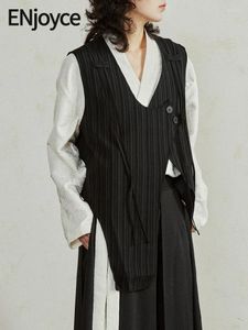 女性のベスト2024春の女性ビンテージ非対称スーツベストY2Kストリートウェア韓国ファッションノースリーブコートレディースワークウェアウエストコート