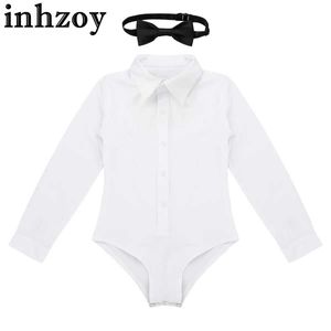 Dancewear Kids Boys Modern Latin Dance Leotard Shirt Top With Bow Tie Salsa Tango Performance Costume Ballroom Long Sleeve Lapel Jumpsuitl2405