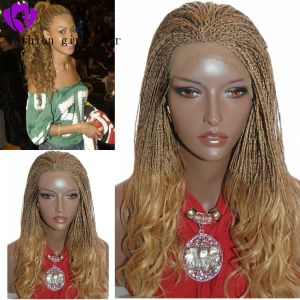 Peruki Nowe styl mody blondynki plecione pudełko warkocze syntetyczne koronkowe peruki z kręconymi końcówkami peruka Blueless Braids for Black Women