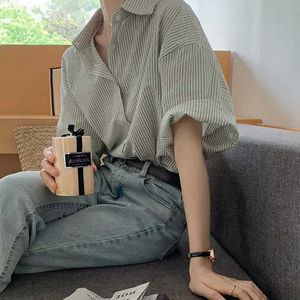 Women's Blouses Shirts XEJ Elegant and Young Womens Shirt Womens Shirt Spring 2023 Grn Vertical Stripe Shirt Slave Chiffon Shirt Womens Shirt Y240510