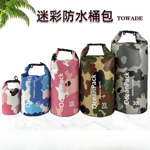Best selling swimming bag leisure camping waterproof bag drifting beach bag drying bag camouflage PVC waterproof barrel bag