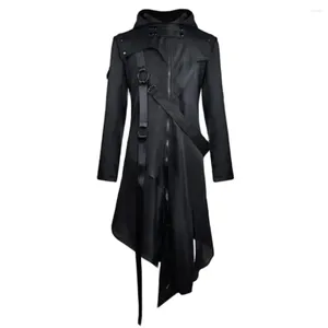 Men's Trench Coats Cosplay Costumes Men Halloween Gothic Long Sleeve Hooded Jacket Pure Color Vintage Costume