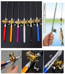 Mini Pocket Telescopic Fishing Pole Aluminium Alloy Pen Lätt Portable Forme Foldade fiskespön med rullhjul ZZA2752201492