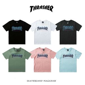 نسخة عالية العلامة التجارية Thrasher Purple Flame رسالة مطبوعة الرجال والنساء زوجين قصيرة الأكمام