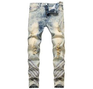 Unique Mens Retro Ripped Skinny Jeans Fashion Designer Vintage Straight Leg Slim Fit Motocycle Scratched Biker Denim Pants JB5368420119