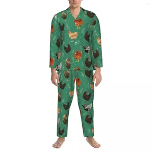 Home Clothing Leaf Chicken Print Sleepwear Spring Cute Animal Casual Oversize Pajamas Set Men Long Sleeve Fashion Design Nightwear