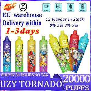 European Warehouse Uzy Tornado 20000 Puff 20K engångs e-cigaretter 28 ml 850mAh Disposables Vapes Pen Raddningsbar 0% 2% 3% 5% Hot Products Vape