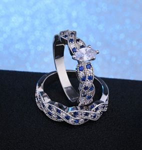 Ny ankomst Luxury 2pcsset Classic Marquise Cut Silver Plated Diamond CZ Engagement Wedding Ring Set Smycken Storlek 6121352800