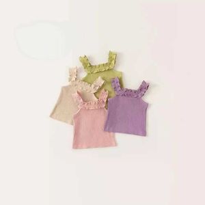Vest Baby Girl Sleeveless Tank Top 2024 Summer T-shirt Candy Color Crop Top Korean Underwear Childrens ClothingL240502