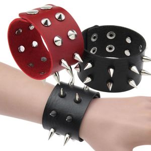 Harajuku Punk Gothic Rivet Wrap Bracelet For Women Men Hip Hop New Vintage Hip Hop Black Red PU Leather Bracelet Jewelry