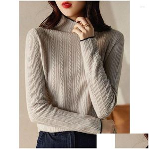 Women Swatters Vintage Fashion Autumn Winter Half High Sweet dla kobiet Slim Fit Stripe Solid Kolor Wygodny podkład dr dhhoy