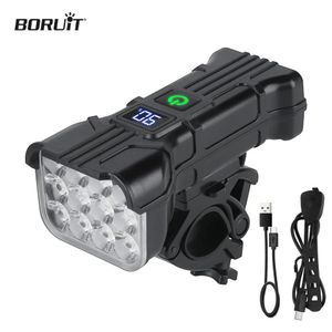 Boruit Super Bright Bicycle Headlight USBC Laddningsbar cykelfrontljus med horntillbehör Vattentät Gearlight MTB 240509