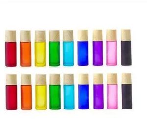 10ml Essential Oil Roller Ball Bottle Matte Colorful Wood Grain Cover Portable Convenience Frosted Thick Glass Refillable Container LL