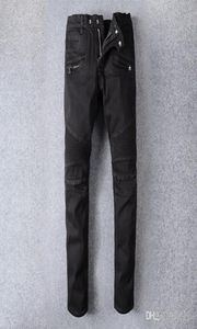 Mens Fold Skinny Black Jeans Fashion Designer Pleated Panelled Zipper Slim Fit Motorcycle Biker Hip Hop Denim Pants 9642868535