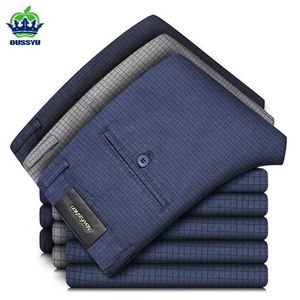 Calças masculinas Primavera Plaid Summer Summer calças homens algodão trabalha formal clássico clássico azul cinza preto calças masculinas roupas de marca 30-38 y240514