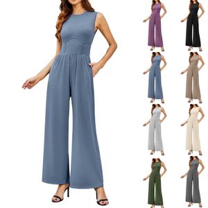 Tute da donna Rompers Rompeggio da donna salto in abito 2024 Simpastette estate casual Simpelli a costolette con alte vetrino pantaloni gamba a gamba salta