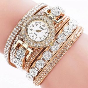 Mode -Strass -Blingbling Leder Wrap Quartz Women Watch 240515