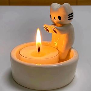 Kitten Candle Holder Cute Cat Candlestick Creative Aromatherapy Durable High Tempe Cartoon Decoration 240513