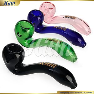 5,6 polegadas de tubo de vidro Sherlock Pyrex Tubacco colher de tabaco tubo de mão preto azul verde rosa com hittn dourado logo