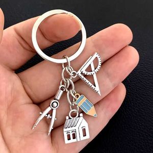 Keychains Lanyards New House key ring Compass Ruler Keychain Real Estate Architect Keychain Engineer Engineering Student Drawing gifts Y240510