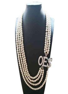Topvekso African Pearl Order of the Eastern Star Multilayer Statement smycken Oes Pearl Necklace H2204267916239